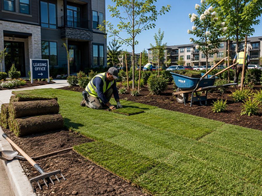 Fresh sod installation